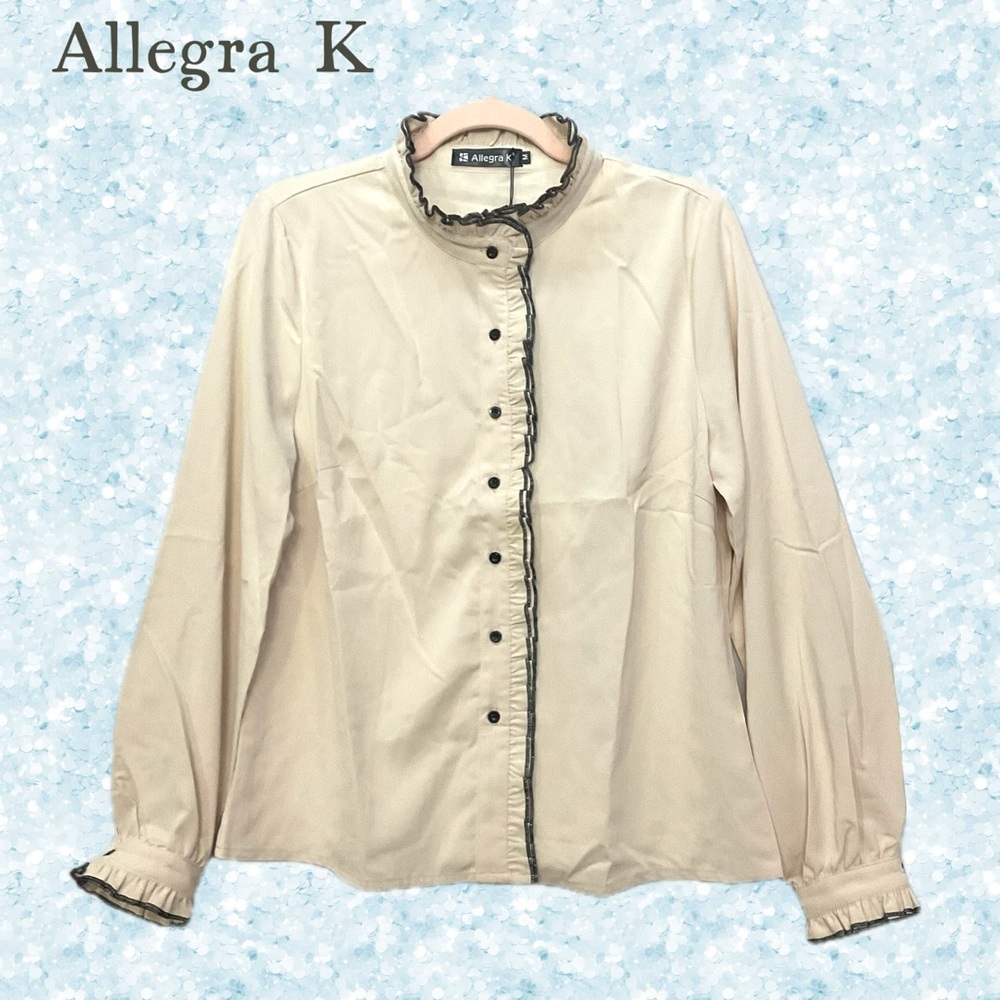 Allegra K Cream Ruffle Blouse NWT 20" p2p